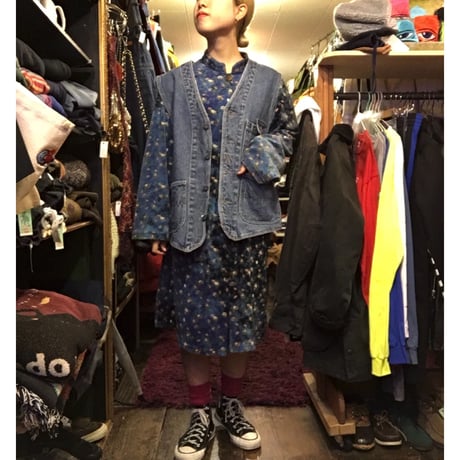 [USED] 花と夜空色のすてきなベロアワンピース