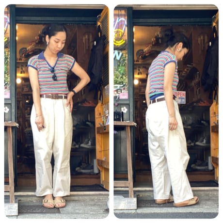 [USED] 襟付きパイルボーダーTOPS♡