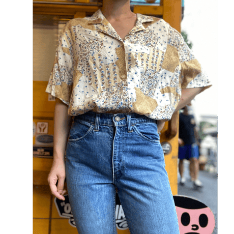 [USED] 小花パッチワーク開襟シャツ