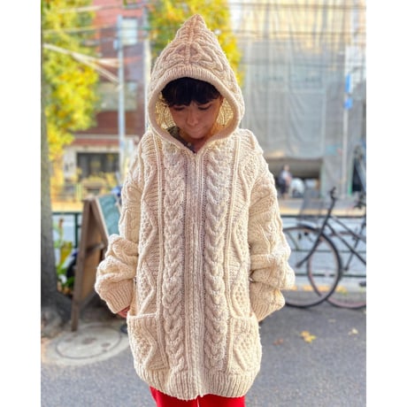 [USED] ケーブル編みZIPニットHOODIE