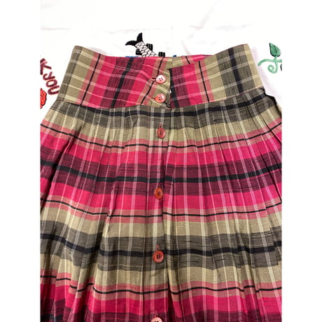 [USED] ピンク×グリーンチェック柄スカート