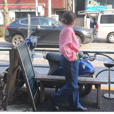 [USEDかわいい！ストライプ スタンドカラーシャツ