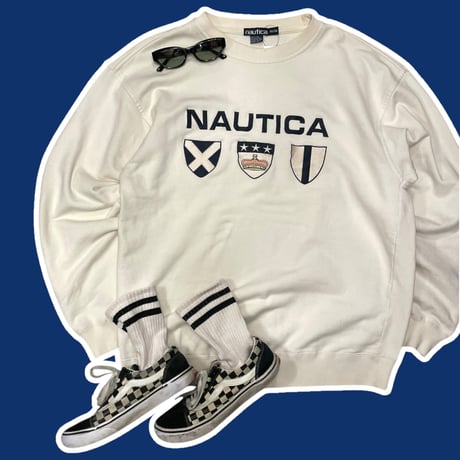[USED] ”nautica” WHITE COTTON SWEAT