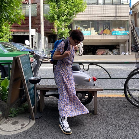 [USED]前開きレーヨン花柄ワンピース
