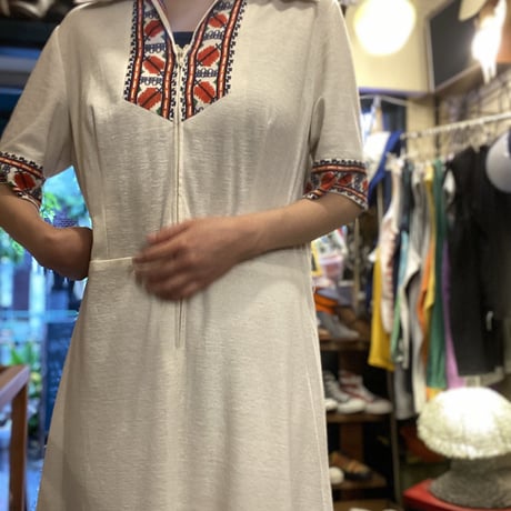[USED]70's 開襟ジップワンピース