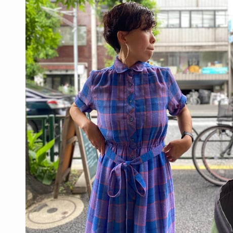 [USED]  フロントボタンのチェックワンピース
