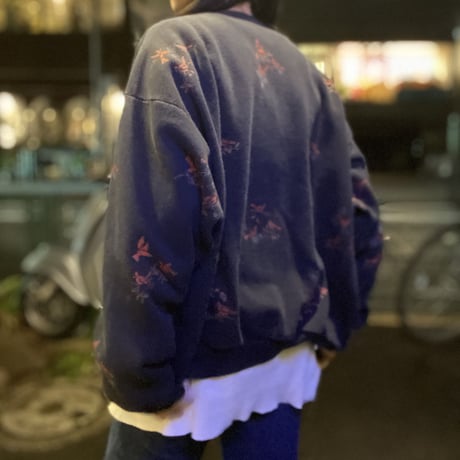 [USED] made in USA 鳥さんプリント スウェットカーディガン