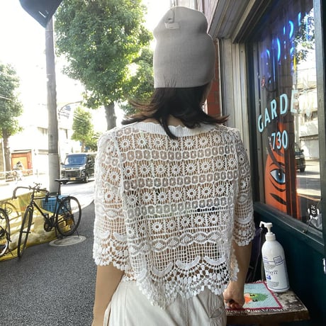 [USED] White 鍵あみ KNIT カーディガン