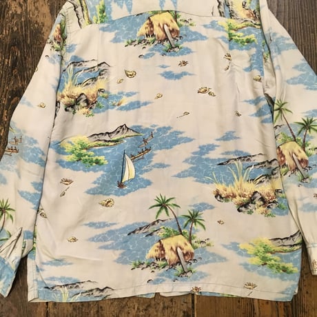 [USED] 50's  vintage L/S アロハシャツ made in Hawaii