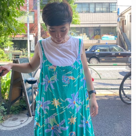 [USED] ビーチ柄🏖🕶✨キャミワンピース  💚