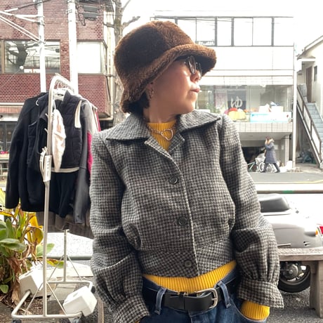 [USED] 千鳥格子WOOLショート丈ジャケット