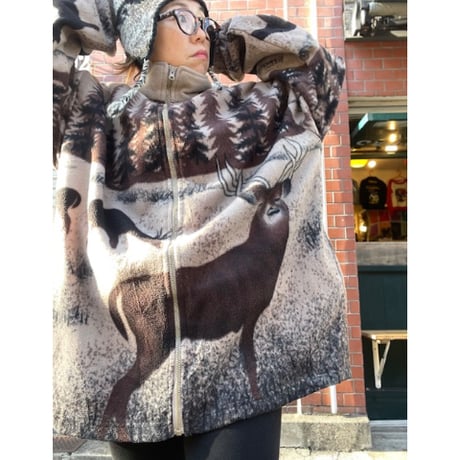 [USED] シカ総柄 🦌 フリースZIPジャケット