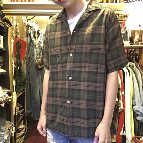 [USED] open collar ♡ チェックshirt