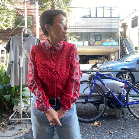 [USED] 70's RED ペイズリー柄シャツ