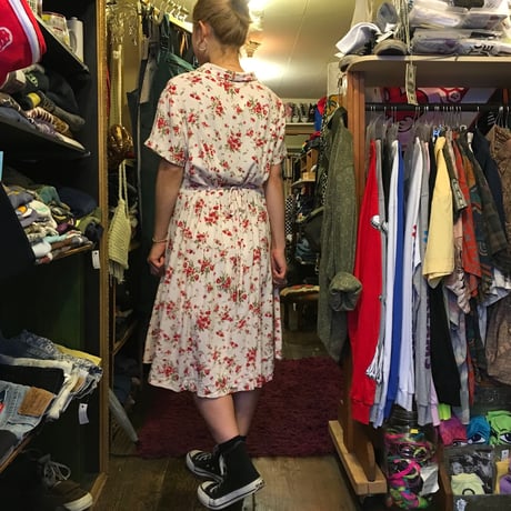 [USED] 開襟シャツの花がらワンピース