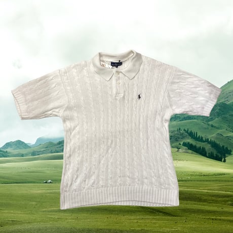 [USED]  polo  ケーブルニット　ポロシャツ　white