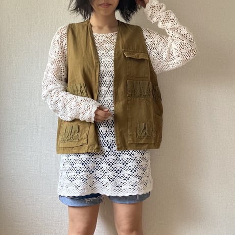 [USED] かぎ編み ロングニット