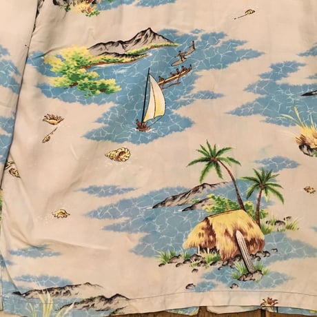 [USED] 50's  vintage L/S アロハシャツ made in Hawaii