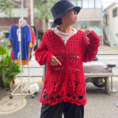 [USED] RED❤️クロシェット カーディガン
