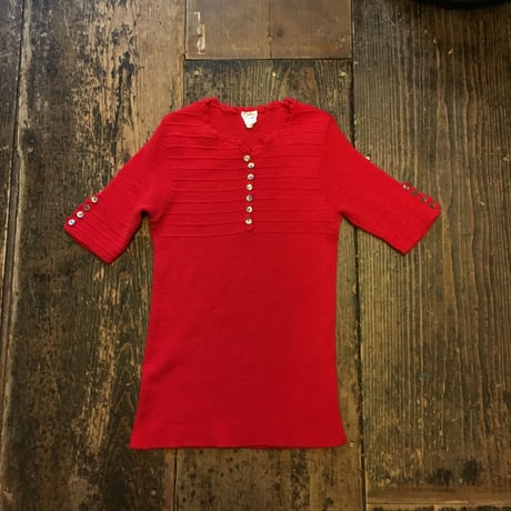 [USED] かわい♡ Euro Vintage シェルボタン S/Sニット