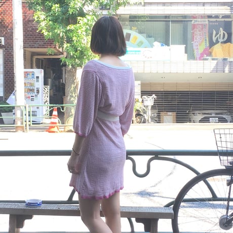 [USED] ピンクボーダー♡リブニットワンピース
