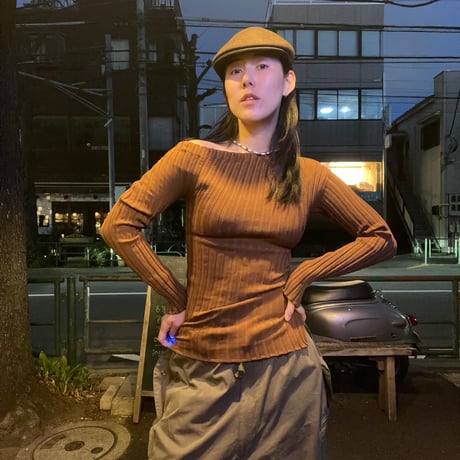 [USED]Jane Smith brown タイトストレッチトップス