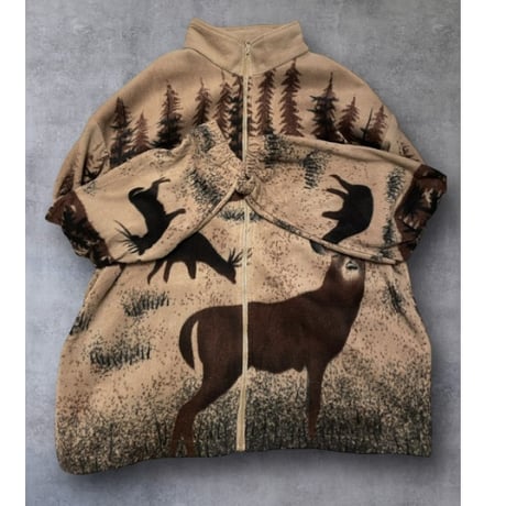 [USED] シカ総柄 🦌 フリースZIPジャケット