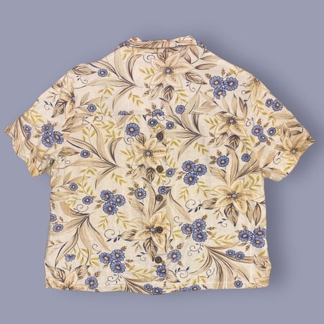 花柄リネン/レーヨン開襟シャツ