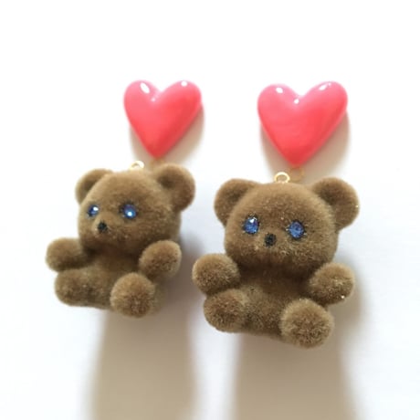 [BENICOTOY] PINK HEART BEAR イヤリング
