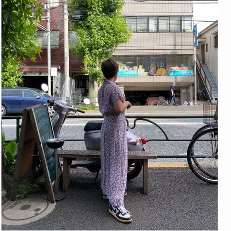 [USED]前開きレーヨン花柄ワンピース