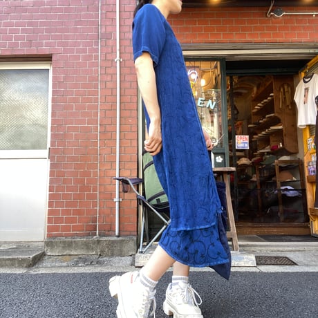 [USED] インディゴブルー刺繍ワンピース