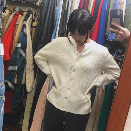[USED] White Acryl Knitカーディガン
