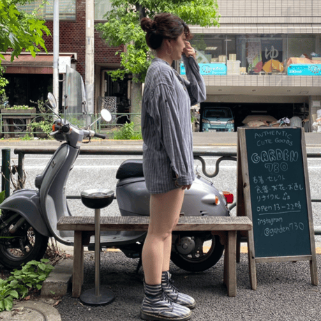 [USED] ストライプ ガーゼ SHIRTS/トグルボタン