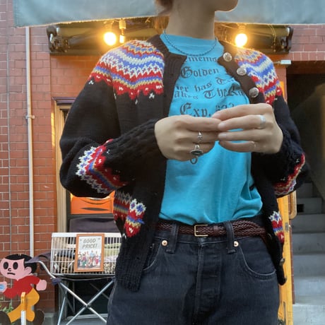 [USED] 70's vintage ターコイズブルーPRINT TEE