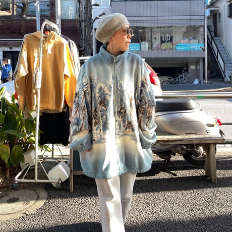 [USED] オオカミ総柄  フリースジャケット