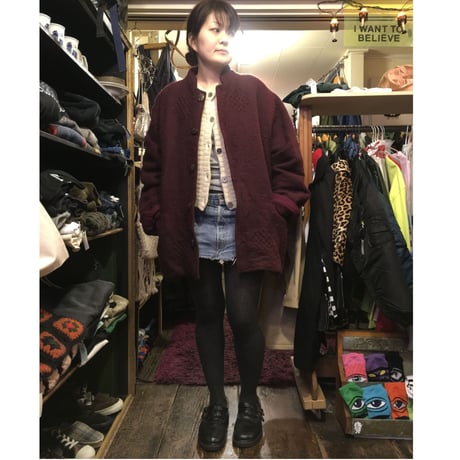 [USED] 立ち襟WOOLバーガンディーコート