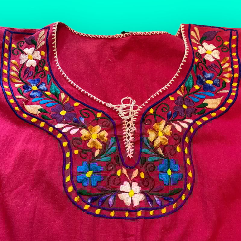 ヴィンテージ　メキシカンワンピース　刺繍 メキシカン ワンピース 花 刺繍 手刺繍 ヴィンテージ エスニック