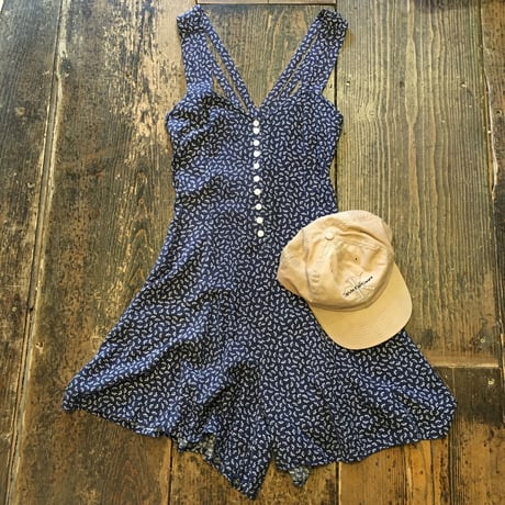 [USED] 小花柄 Navy サロペット