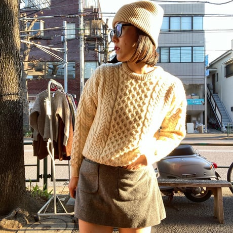 [USED]100%pure wool ケーブル編み白ニット