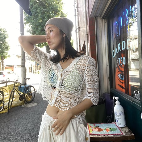 [USED] White 鍵あみ KNIT カーディガン