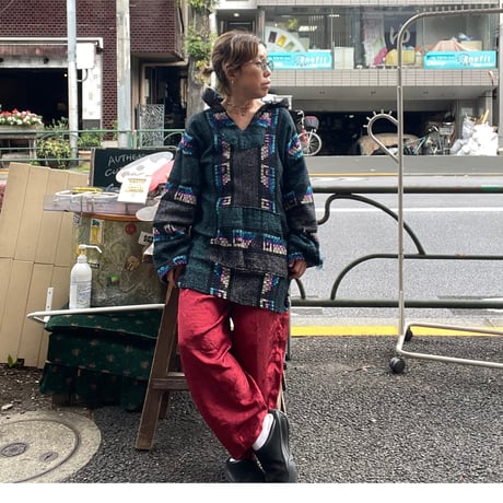 [USED]バーガンディ総柄POLY PANTS