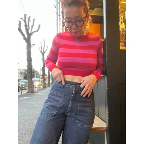 [USED] PINKボーダーショート丈 ニット