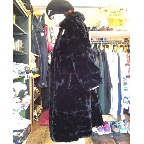 [USED] vintage 丸襟ロングフェイクファーコート