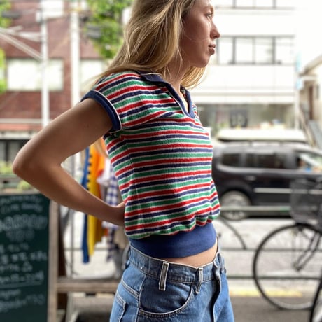 [USED] 襟付きパイルボーダーTOPS♡