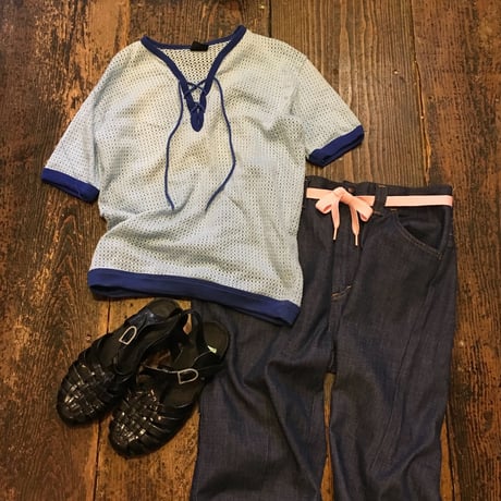 [USED] かわいい！編み上げS/S cottonニット