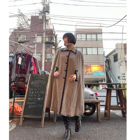 [USED] 千鳥格子ケープコート