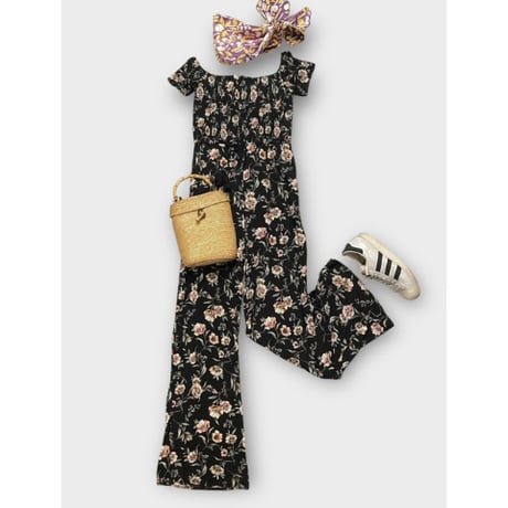 [USED] オフショルダー花柄 💐オールインワン🖤