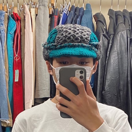 [USED]緑とグレーのニットキャップ