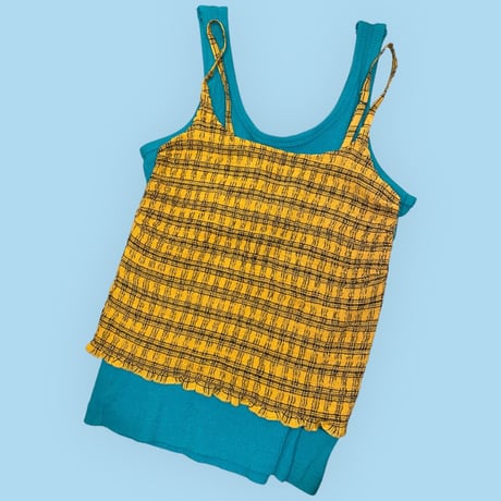 [USED] yellow チェックギャザー キャミソール