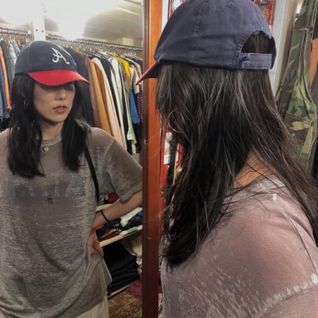 [USED] navy x red 刺繍ロゴ cap